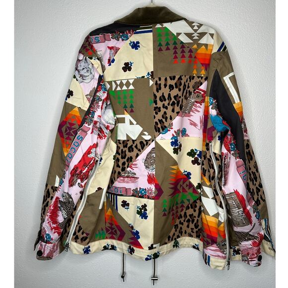Sacai Tan Animal Mixed Print Patchwork Cotton Velvet Collar Zip Jacket 4 / XL - Picture 8 of 16